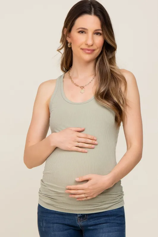 Sage Ribbed Racerback Maternity Tank Top sold by Pinkblush