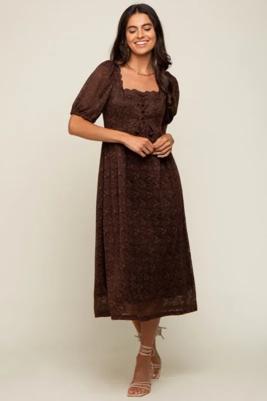 Brown Lace Cutout Midi Dress sold by Pinkblush