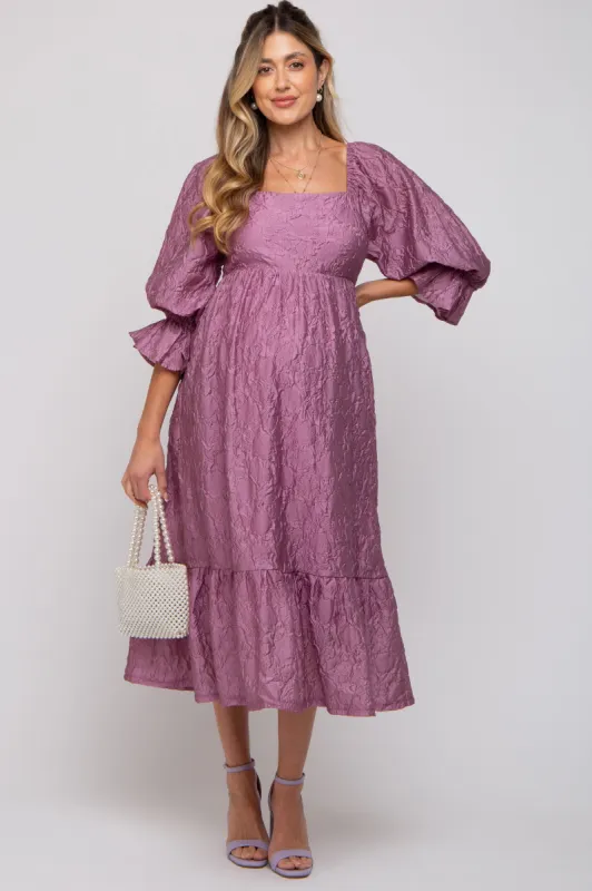 Mauve Metallic Jacquard Floral Maternity Midi Dress sold by Pinkblush