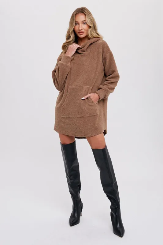 Mocha Fleece Hooded Long Sweater sold by Pinkblush