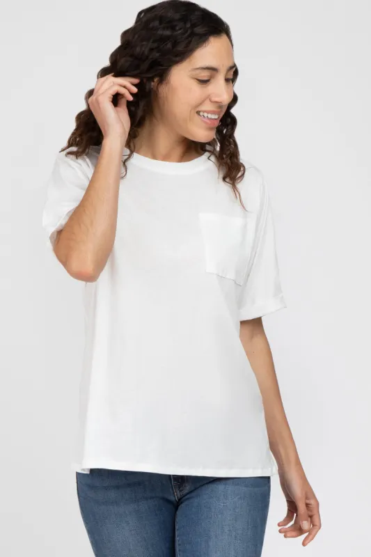 White Oversized Pocket Front Short Sleeve Top sold by Pinkblush