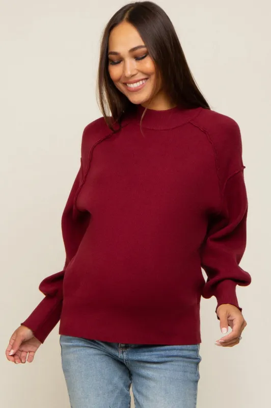 Burgundy Knit Long Sleeve Mock Neck Maternity Top sold by Pinkblush