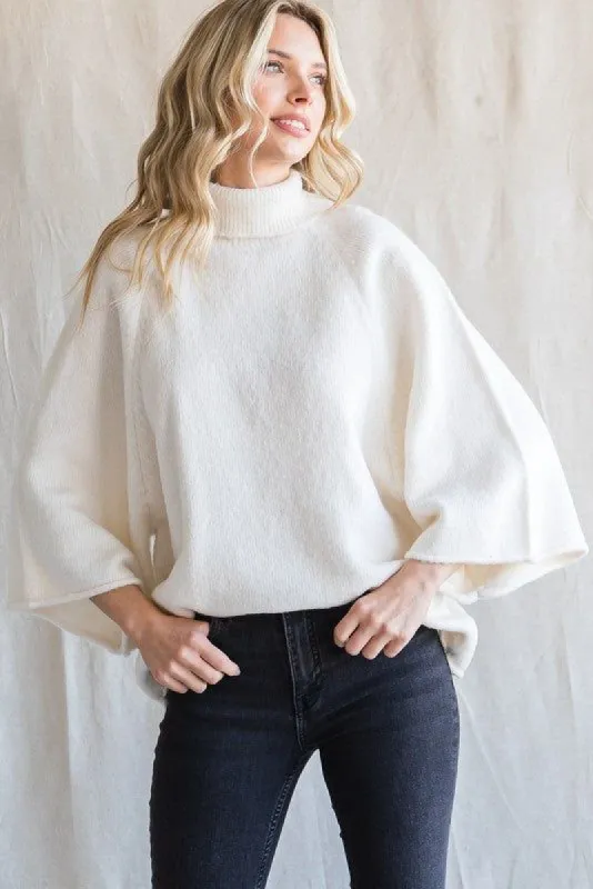 Ivory Brushed Turtleneck Wide 3/4 Sleeve Sweater sold by Pinkblush