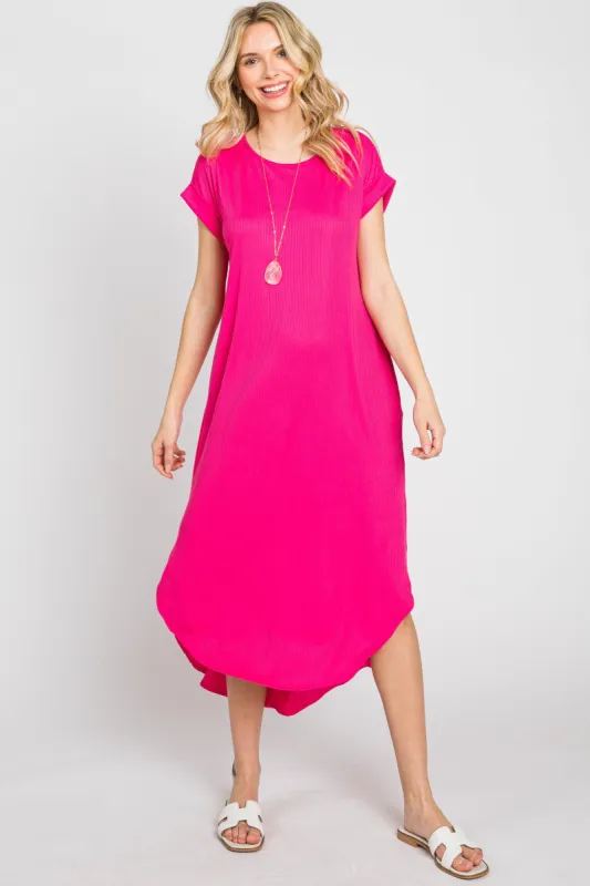 Fuchsia Ribbed Round Hi-Lo Hem Dress sold by Pinkblush