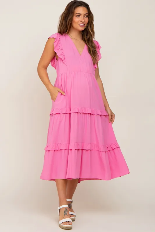 Hot Pink Puff Sleeve Tiered Layer Mini Dress sold by Pinkblush