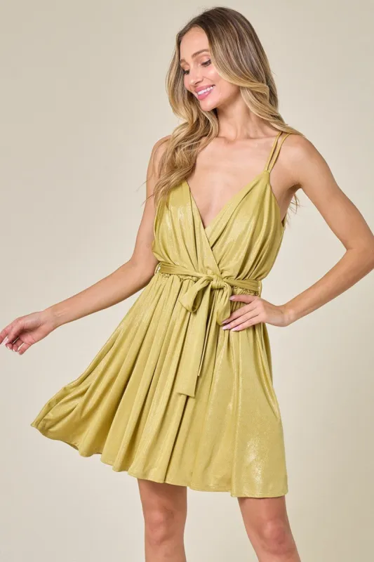 Lime Shiny Foil Dress With Sash sold by Pinkblush