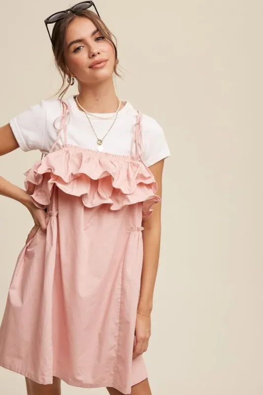 Blush Tiered Ruffle Tie Straps Poplin Dress sold by Pinkblush