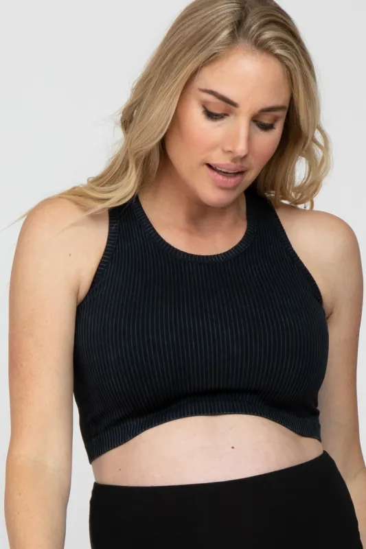 Black Vintage Wash Ribbed Maternity Sports Bra sold by Pinkblush