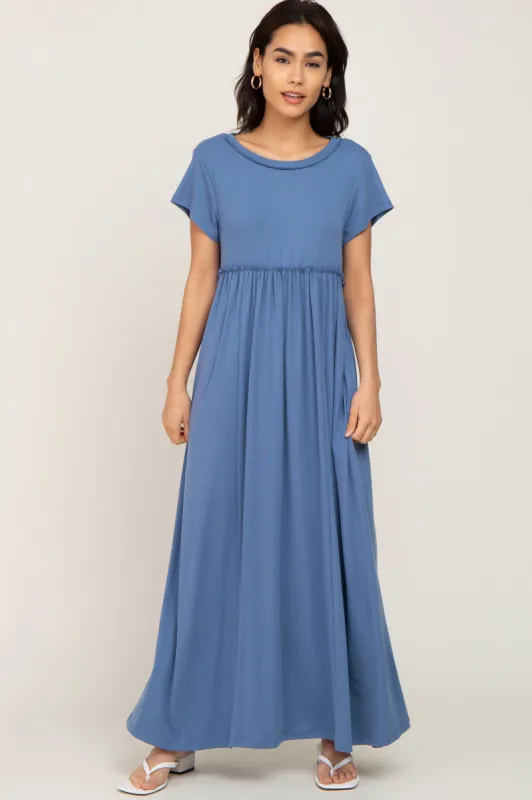 Blue Short Sleeve Babydoll Maxi Dress sold by Pinkblush