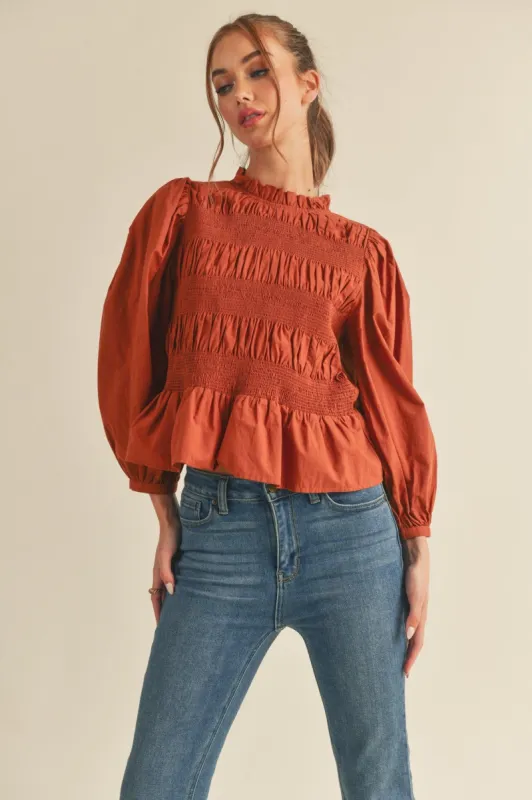 Amber Shirred Smocked Balloon Sleeve Top sold by Pinkblush