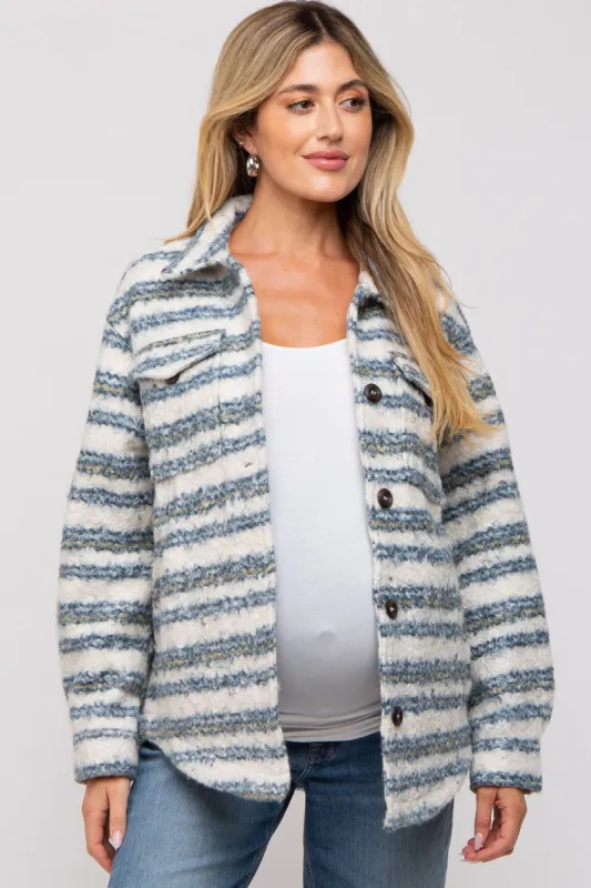 Blue Striped Thick Sherpa Maternity Jacket made by Pinkblush