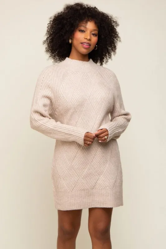 Beige Knit Long Sleeve Sweater Dress sold by Pinkblush