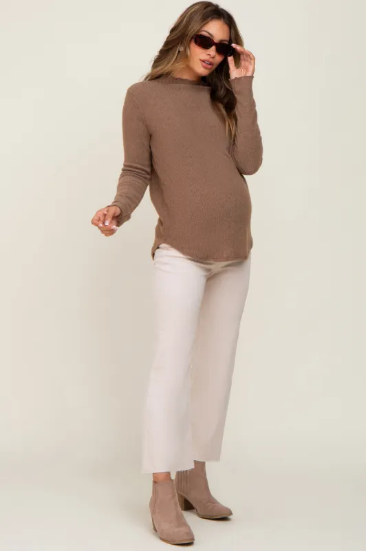 Beige Raw Hem Cropped Flare Maternity Jeans made by Pinkblush