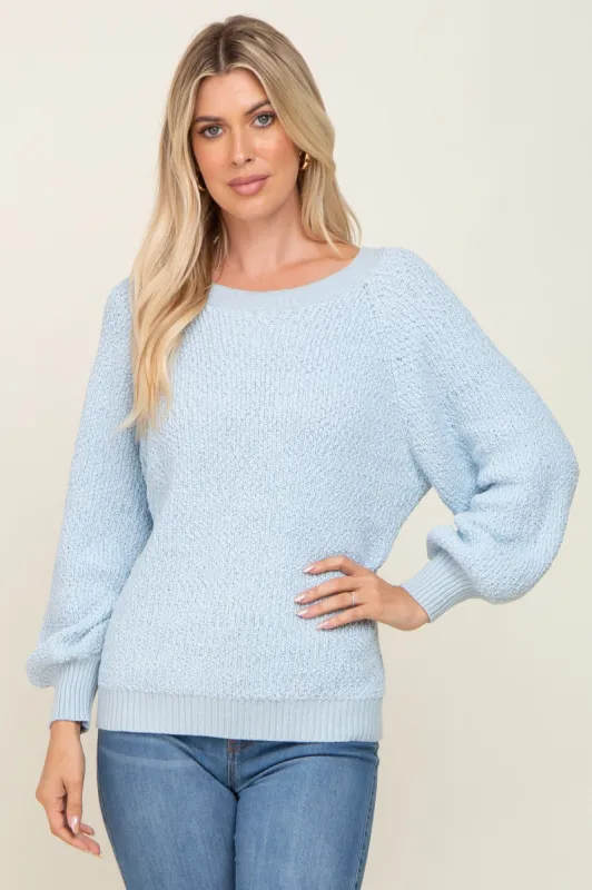 Light Blue Popcorn Knit Raglan Sweater sold by Pinkblush