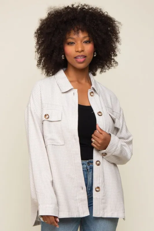 Taupe Houndstooth Button Up Shacket sold by Pinkblush