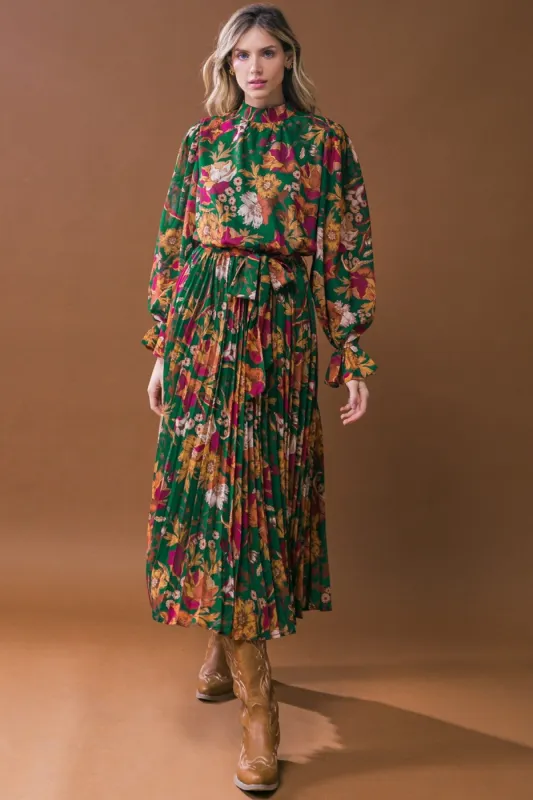 Dark Green Floral Textured Midi Dress sold by Pinkblush