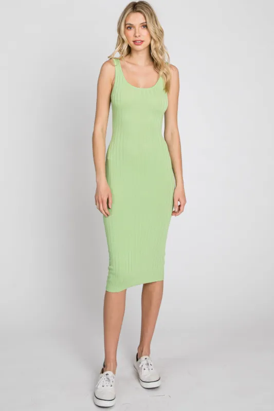 Green Sleeveless Fitted Ribbed Dress sold by Pinkblush