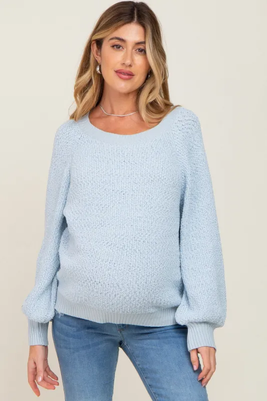 Light Blue Popcorn Knit Raglan Maternity Sweater sold by Pinkblush
