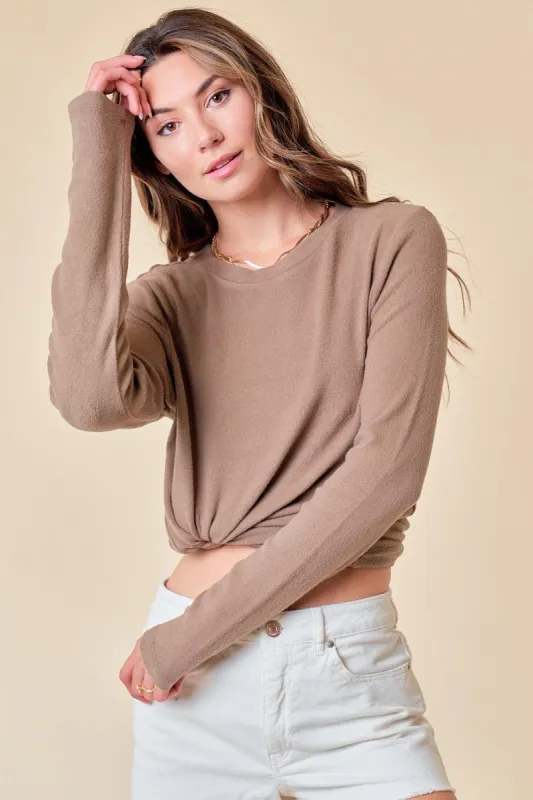 Mocha Soft Knit Long Sleeve Top sold by Pinkblush