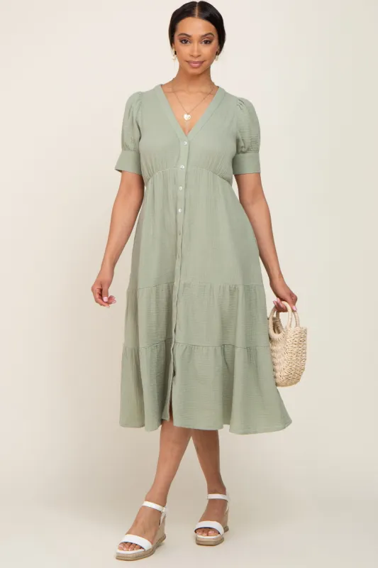 Mint Button Down Short Sleeve Dress sold by Pinkblush