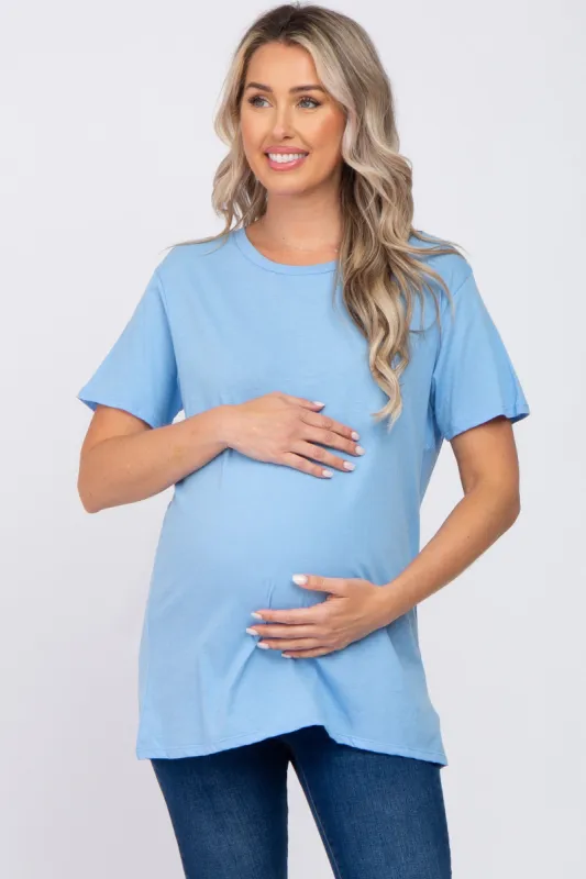 Light Blue Oversized Short Sleeve Maternity Top sold by Pinkblush