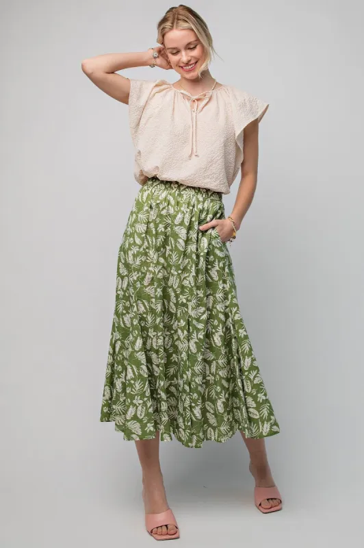 Green Floral Pleated Midi Skirt sold by Pinkblush
