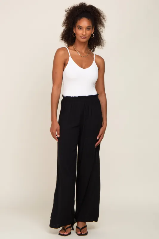 Black Basic Elastic Waist Wide Leg Pants sold by Pinkblush