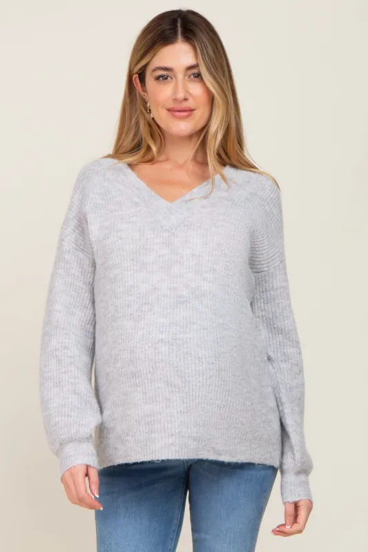 Heather Grey Soft V-Neck Maternity Sweater sold by Pinkblush