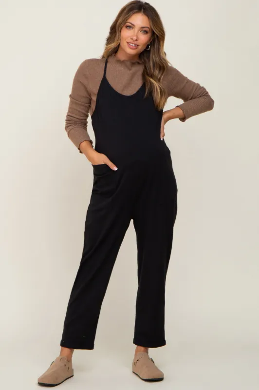 Black Front Pocket Maternity Jumpsuit sold by Pinkblush