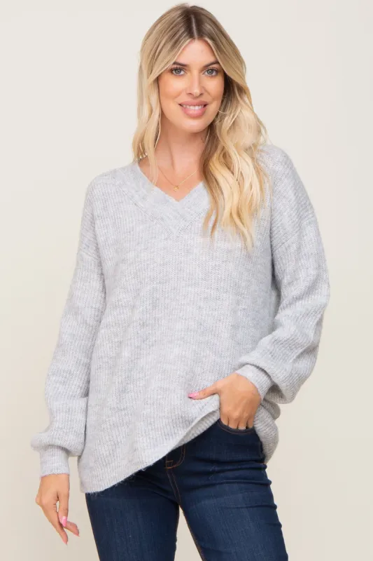 Heather Grey Soft V-Neck Sweater sold by Pinkblush