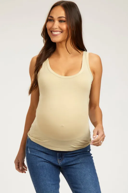 Beige Scoop Neckline Maternity Tank Top sold by Pinkblush