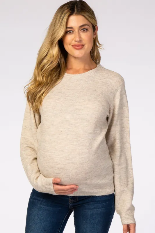 Beige Brushed Knit Maternity Sweater sold by Pinkblush