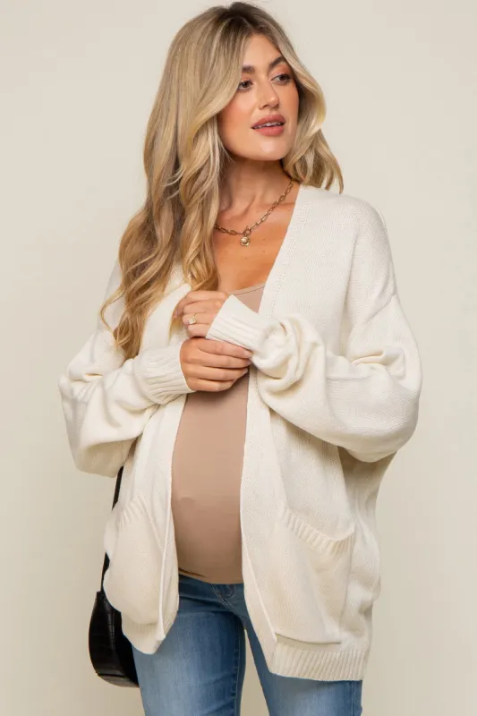 Cream Basic Maternity Knit Cardigan sold by Pinkblush