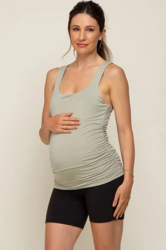 Light Olive Square Neck Ruched Sides Maternity Top sold by Pinkblush