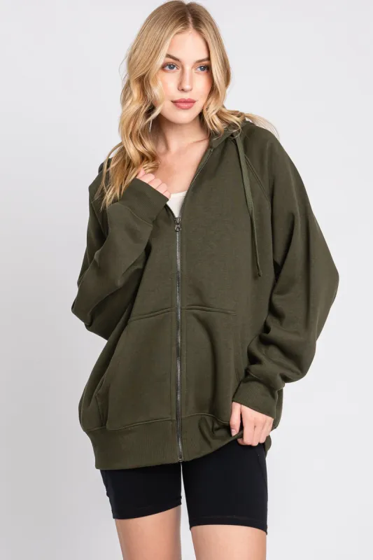 Olive Front Zipper Hooded Sweater sold by Pinkblush