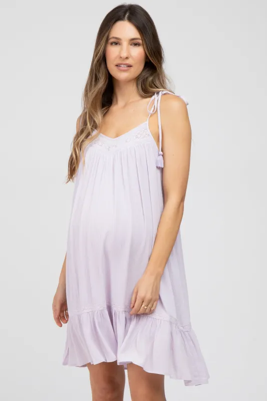 Lavender Lace Accent Tassel Tie Maternity Dress sold by Pinkblush