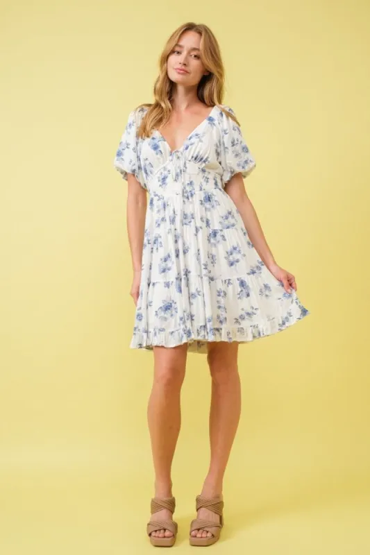 Blue Rayon Crinkle Floral  Smocked  Mini Dress sold by Pinkblush