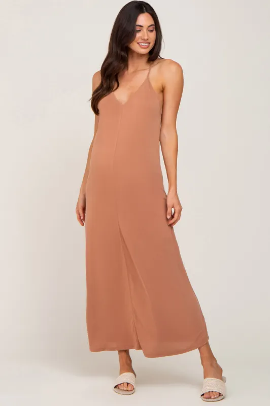 Camel Racerback Maternity Maxi Dress sold by Pinkblush