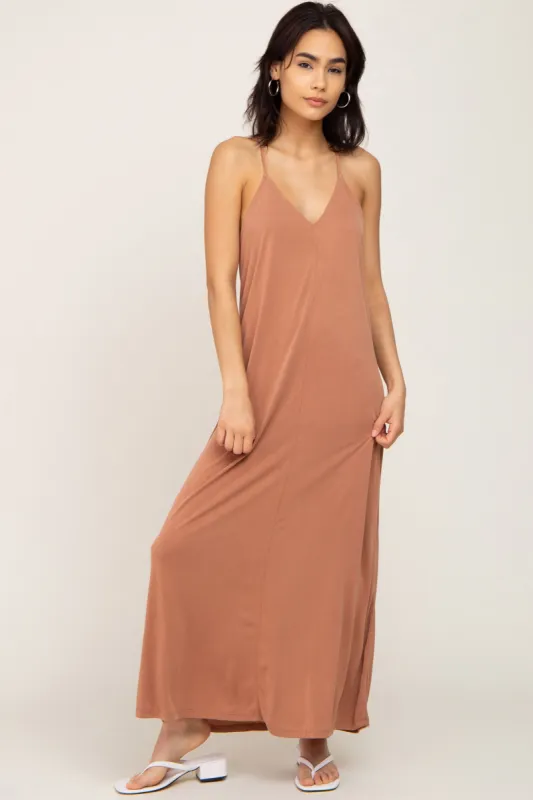 Camel Racerback Maxi Dress sold by Pinkblush