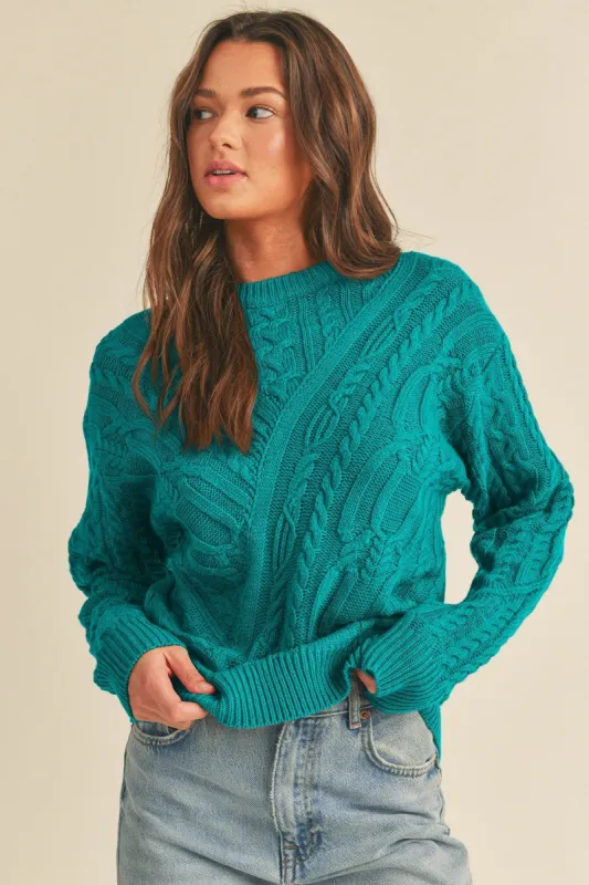 Green Chunky Cable Knit Crew Neck Sweater sold by Pinkblush