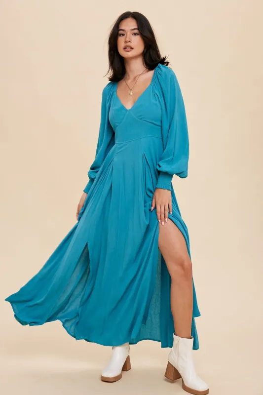 Teal Flared Maxi Dress sold by Pinkblush