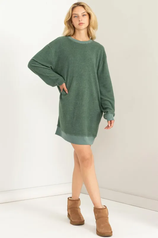 Green Fleece Oversized Sweatshirt Mini Dress sold by Pinkblush