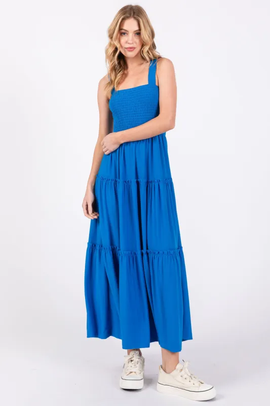 Royal Sleeveless Tiered Maxi Dress sold by Pinkblush