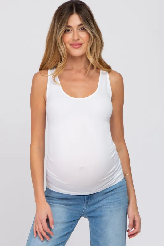 White Seamless Maternity Fitted Tank Top sold by Pinkblush