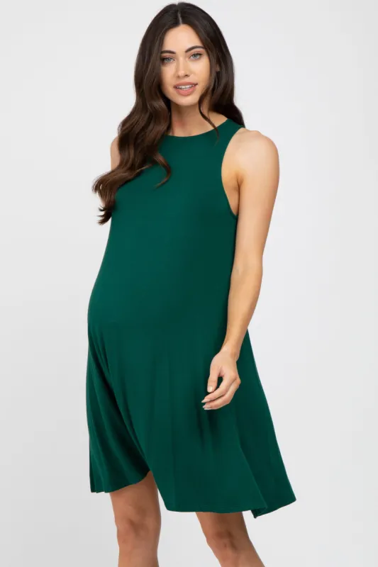 Emerald Green Sleeveless Basic Maternity Dress sold by Pinkblush