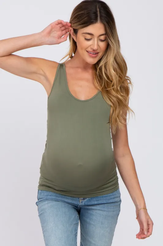 Light Olive Seamless Maternity Fitted Tank Top sold by Pinkblush