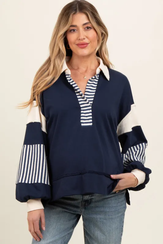 Navy Colorblock Striped Maternity Long Sleeve Top sold by Pinkblush