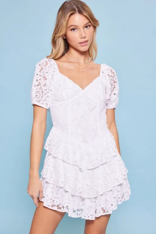 Off White Sweetheart Neck Lace Dress sold by Pinkblush