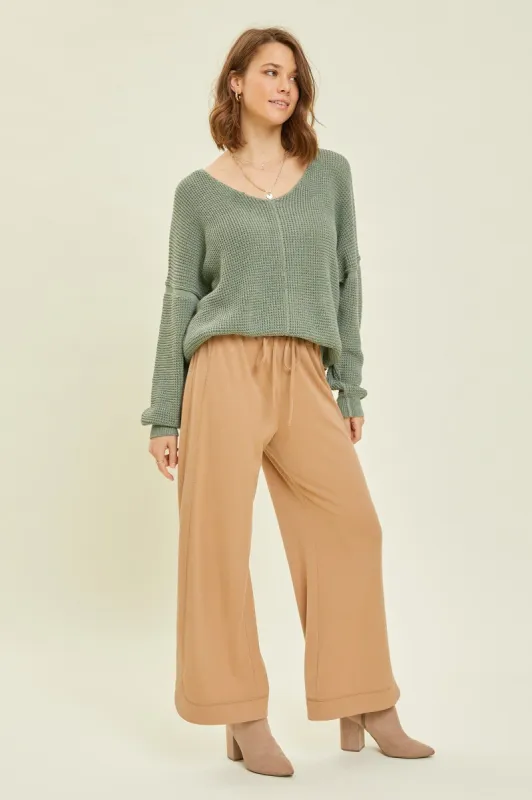 Camel Wide Leg Drawstring Pants sold by Pinkblush