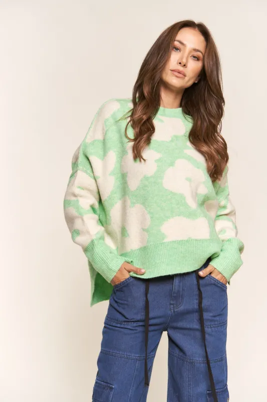 Mint Floral Knit Pullover Sweater sold by Pinkblush